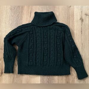 Deep Teal Cropped Turtleneck Sweater